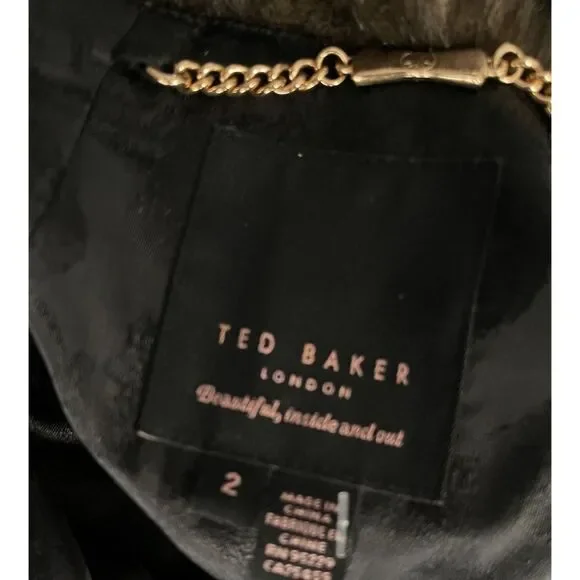 Ted Baker Faux Fur Long PeaCoat Coat Brown - Picture 7 of 9